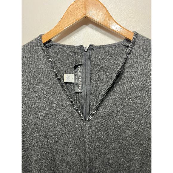 Pamela Dennis VTG Cashmere Gray Ribbed Beaded Sweater One Piece Body Suit M - Picture 2 of 7